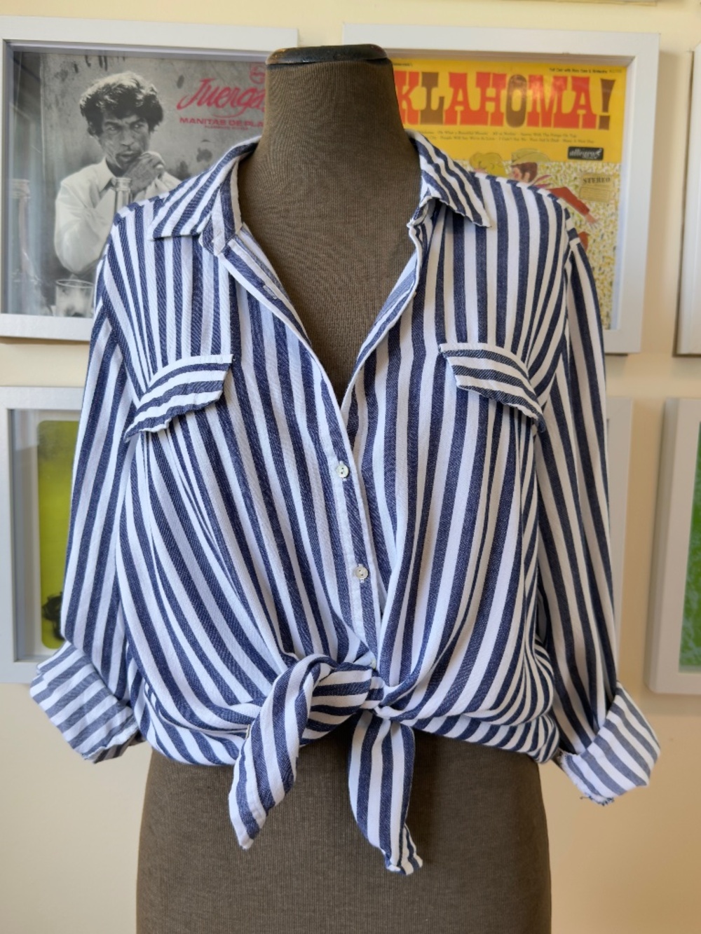 Blue & White Vertical Stripe Button-Up Shirt | Classic | Coastal Grandmother